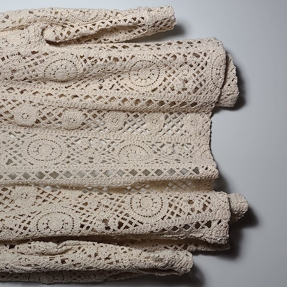 ZARA Open Crochet Cream Button Up Cardigan Shacket Coat Size Large - Picture 14 of 15